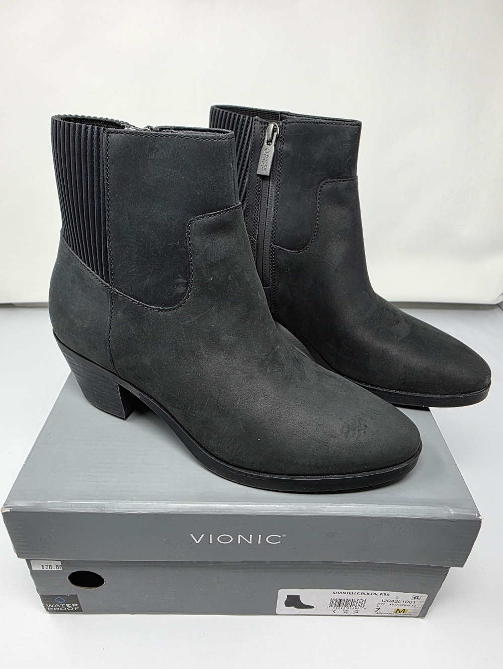 Vionic Shantelle Waterproof Boots Women's Sz 7 New In Box Black Nubuck Leather